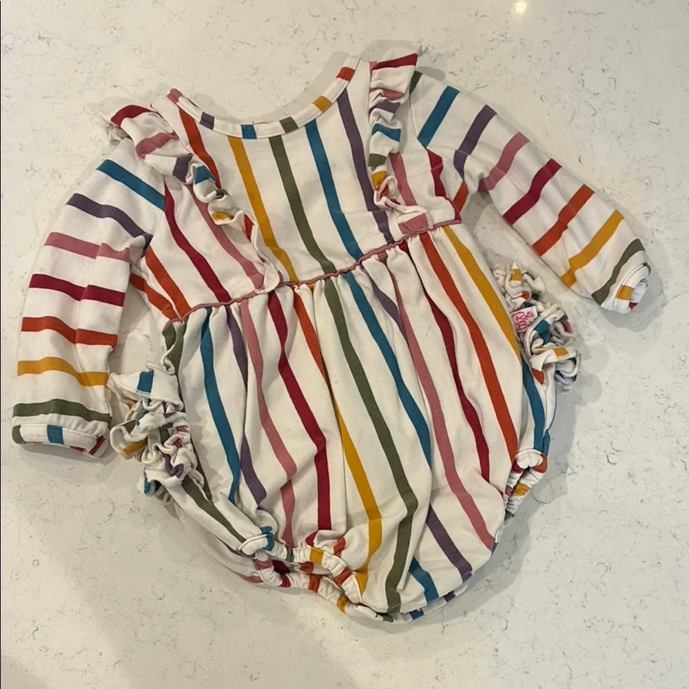 Ruffle Butts Long Sleeve bubble.  Colorful Stripe.  Size 0-3M.